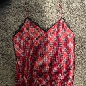 Victoria’s Secret Plaid Satin Sleep Lace Tank Holiday